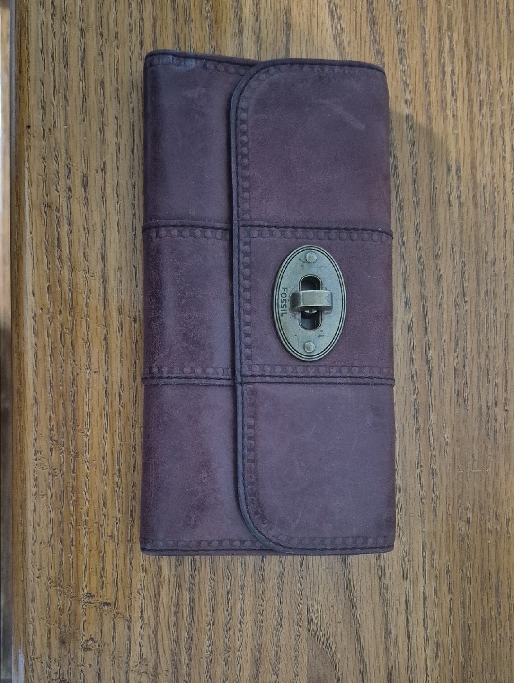 Fossil Deep Plum Leather Wallet with Turn-Lock